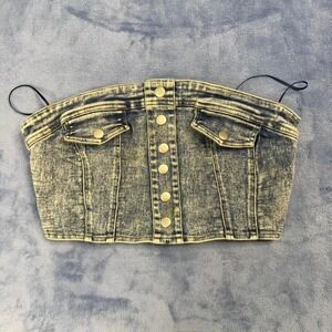 Camellia blue denim tube top with gold buttons and adjustable straps Size L